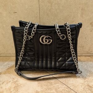 Gucci Black Leather GG Marmont Shoulder Bag